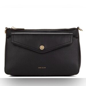 Anne Klein Top Zip Crossbody With 2 in 1 Purse Detachable Clutch Black